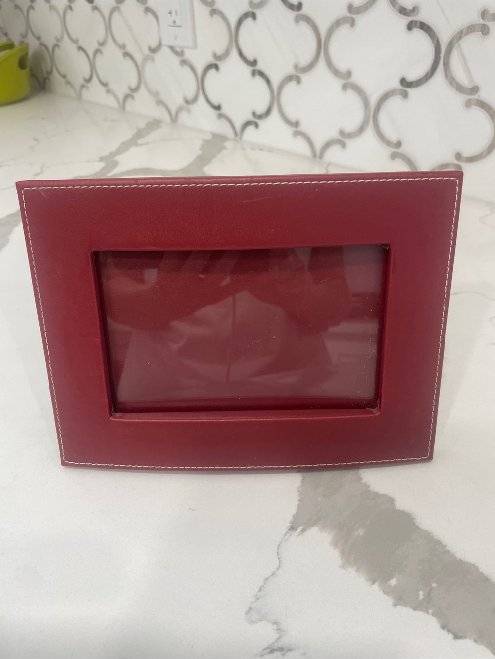 Classic Red Leather Photo Frame with White Stitching